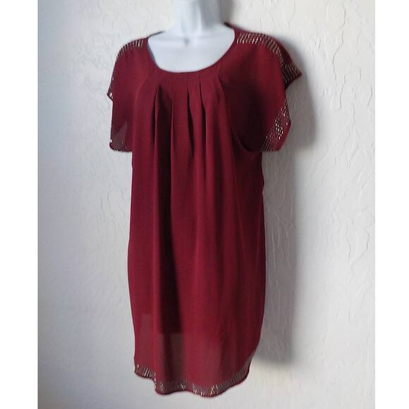 Poetry Pink Shift Pleated Tunic Dress Women size Small Studs Accent Short Sleeve - Picture 8 of 13
